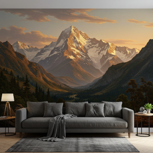 Mountain landscape farmhouse mural