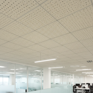 Perforated plasterboard panels office ceiling soundproofing