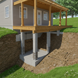 Pier foundations for porch, on sloping terrain