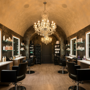 Vaulted or ceiling in a beauty salon adding a touch of drama and elegance