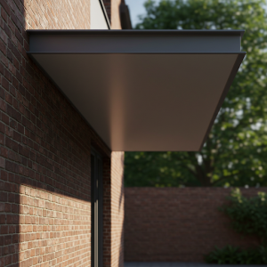 a cantilevered canopy is attached only to the wall.