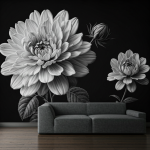 black-and-white-flower wallpaper mural