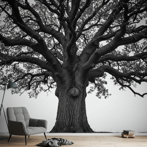 black and white tree wallpaper mural