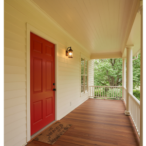 bold color porch door and a lighter shade or color for the ceiling