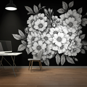 floral black and wallpaper mural