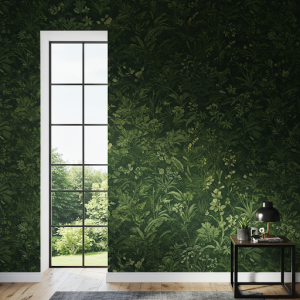 forest-green botanical wallpaper mural adds natural elegance and connection to the outdoors.