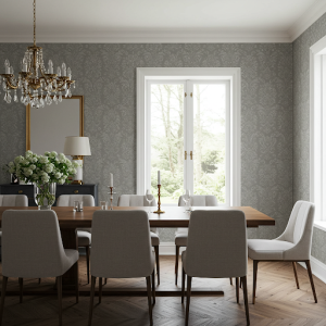 grey damask dining room wallpaper