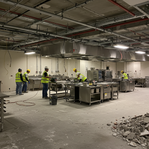 A major overhaul of a commercial kitchen in progress.