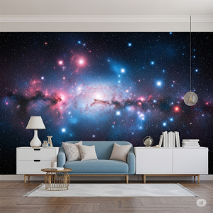 A realistic, high-resolution image of the Milky Way galaxy mural wallpaper with nebulae and star clusters visible.