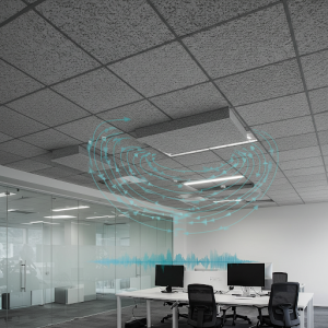 Acoustic ceiling tiles absorb office sound reflections, minimizing echo.