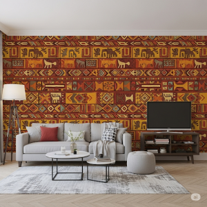 African Tribal Patterns Wallpaper Mural. Bold, repetitive motifs and earthy tones.