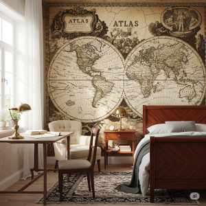Bedroom Classic Vintage Atlas Wallpaper