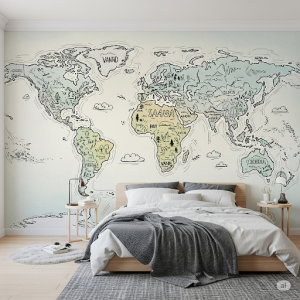 Bedroom Hand-Drawn Sketch Map Wallpaper.