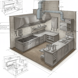 Detailed commercial kitchen renovation plan.