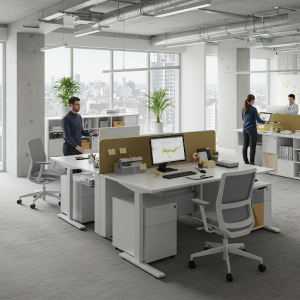 Ergonomic office design height-adjustable desks allow users to alternate between sitting and standing.