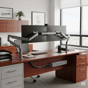 Executive Office Dual Computer Monitor Setup.