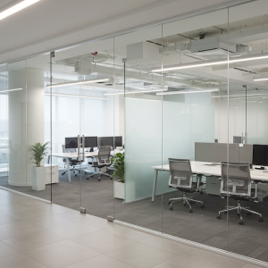 Frameless glass office wall partitions