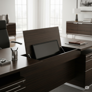 Hidden Storage and Computer Monitor in Executive Office Desk