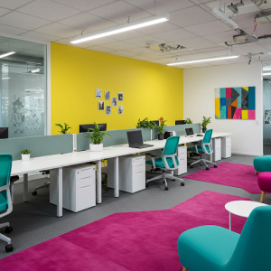 Incorporating pops of color to create a vibrant and engaging office atmosphere.