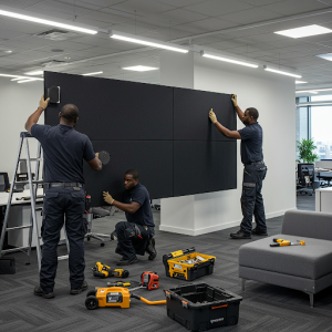 Installation of acoustic screens.