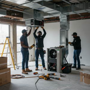 Installing new office HVAC systems.