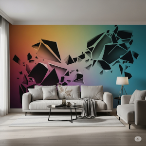 Living Room Broken Geometry Wall Mural. Shapes that appear to be fractured or incomplete.
