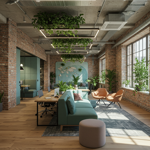 Office eco-style remodeling with plants, natural light, and a pleasant interior design. Office eco-style remodeling with plants, natural light, and a pleasant interior design.