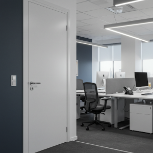 Ergonomic office design, Door handles, light switches, and the height of computer monitors fall within comfortable reach for the majority of users. 