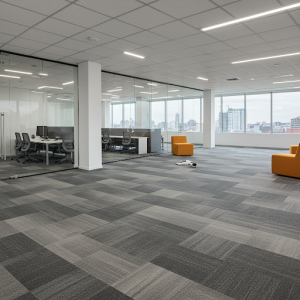 Office floor overhaul with durable carpet tiles.