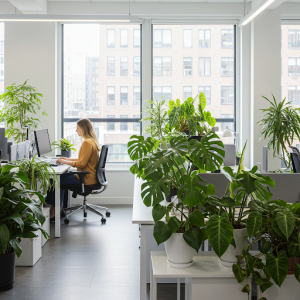 Office indoor plants can help reduce stress and increase productivity.