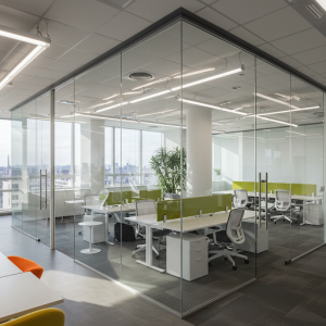 Office interior glass walls.