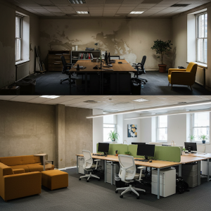 Office remodeling, before and after.