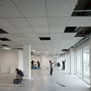 Office remodeling with rock wool ceiling tiles