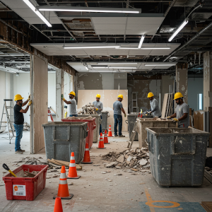 Office renovation company maintaining a clean and organized work site.