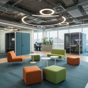 Office space renovation that caters to both in-office and remote workers.