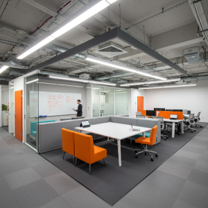 Reconfiguring the office layout to maximize efficiency and create better work flow. Creating open-plan workspaces, adding collaborative areas.