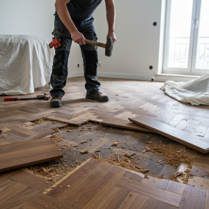 Removing parquet flooring.