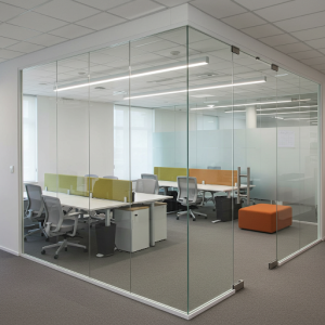 Stationary office glass wall partitions