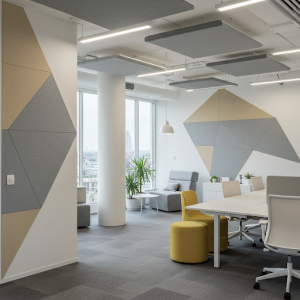 Strategically incorporating acoustic panels in a contemporary office interior design.