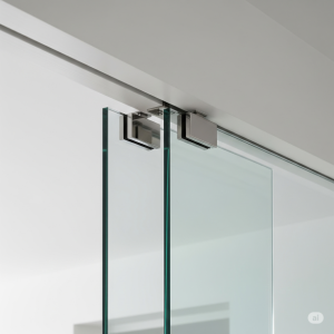 Top-Hung Frameless Glass Panels with Soft-Close Mechanism.
