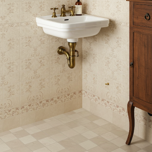 Traditional bathroom ceramic floor and wall tiles.