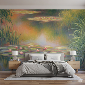 an impressionistic garden scene master bedroom wallpaper