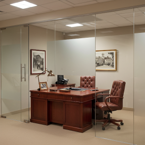 director's office frosted glass wall partition.