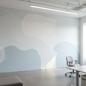 office mural painted in an airy color that suits the minimalist style