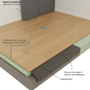 A floating floor, laid on resilient underlayment, reduces impact and airborne noise.