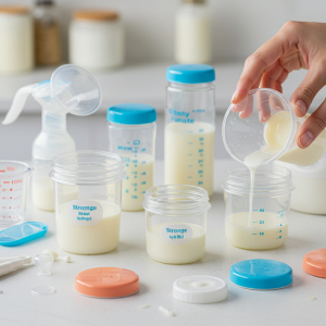 Breast milk storage, clean food-grade containers, and storing expressed breast milk.