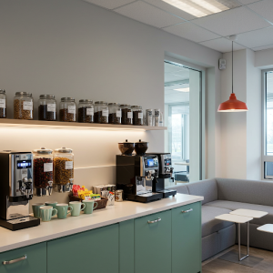 Coffee and tea stations, office breakroom ideas.
