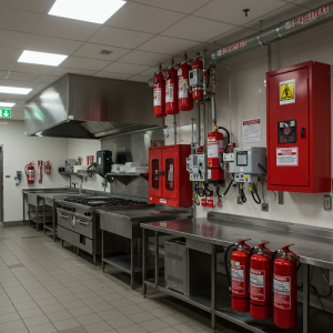 Commercial kitchen fire safety equipment.