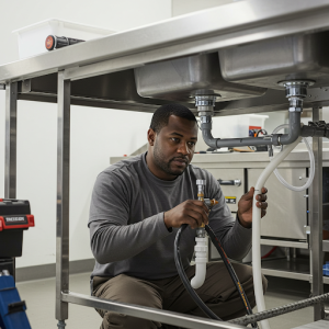 Commercial kitchen plumbing installation.