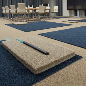 Conference room carpeting and rugs are highly effective at absorbing impact noise. 